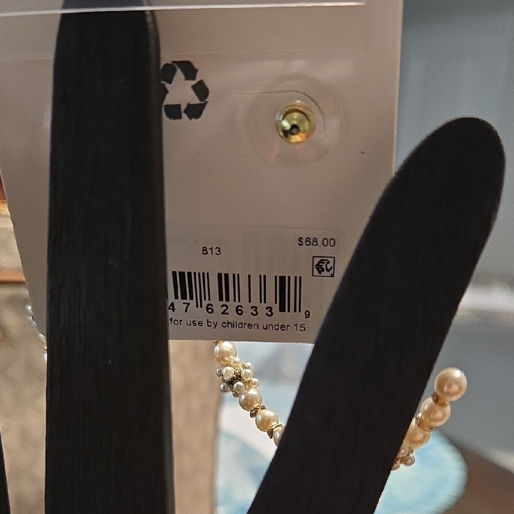 NWT Marchesa Silver and Pearl Embellished Hoop Earrings - Picture 3 of 3